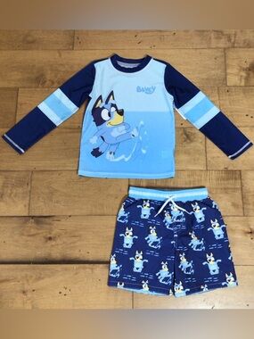 Bluey Toddler Boys 2Pc Rash Guard Swim Set Long Sleeve UPF 50+ FLAW